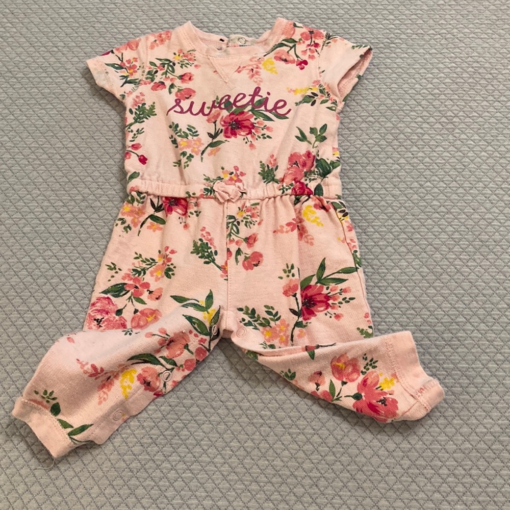 Carter Romper Adorable Pink Floral Print Soft Gauzy Fabric Snaps at Back & Legs